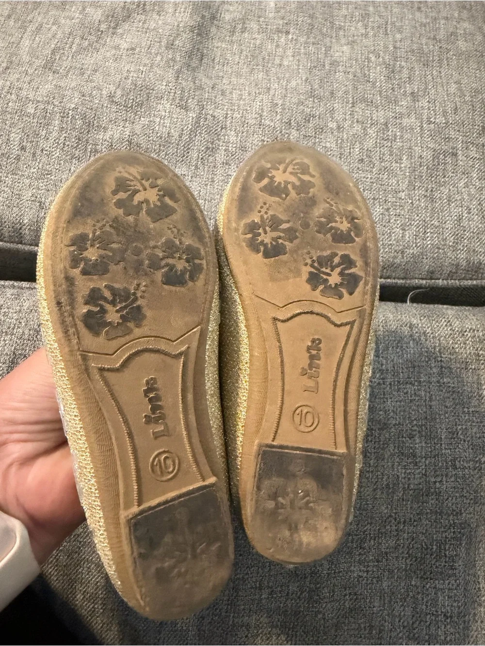 Link Comfort Gold and Silver Embellished Girl’s Flats/Slip Ons Size 10 GUC